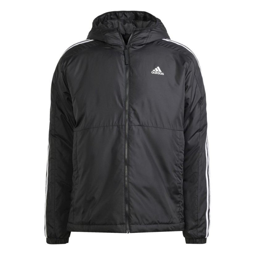 adidas 3 Stripe Essential Hooded Jacket Mens Black