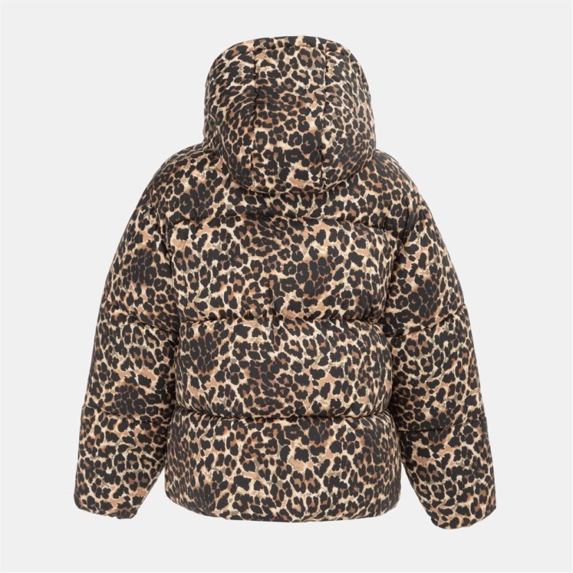 Firetrap Women's Quilted Detachable Hood Long Sleeve Oversized Fit Medium Puffer Jacket Leopard Print