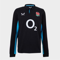 Castore England Rugby Away Long Sleeve Polo Shirt 2025 Black/Blue