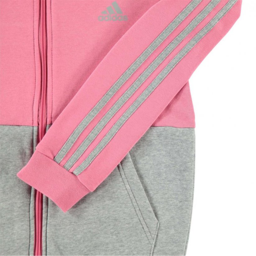 adidas Fleece Tracksuit Junior Girls Pink/Grey