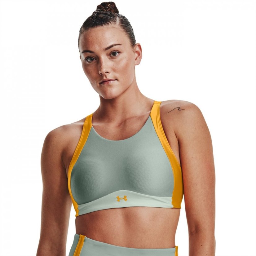 Under Armour Armour Ua Infinity Mid High Neck Shine Bra Medium Impact Sports Womens Grey