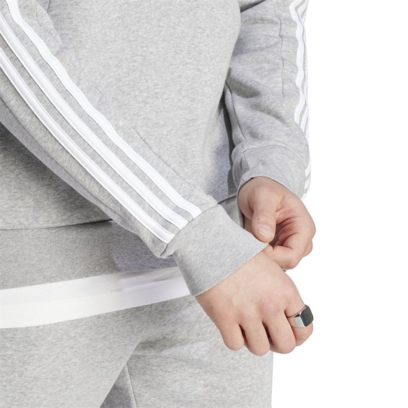 adidas 3 Stripe Zip Top Mens MedGrey/White