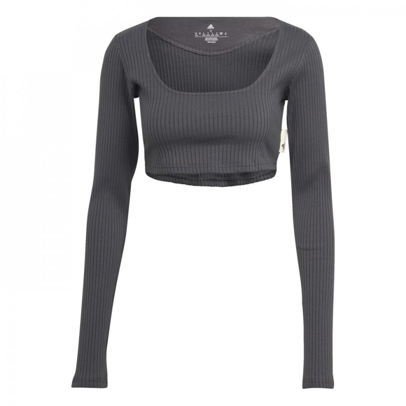 adidas Rib Long Sleeve Crop Top Womens Carbon