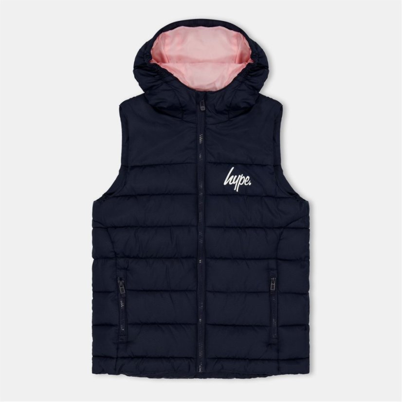 Hype Kids' Detachable Hood Gilet Navy/Pink