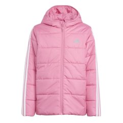 adidas Unisex Kids Essentials 3S Hooded Long Sleeve Puffer Jacket Pink/White