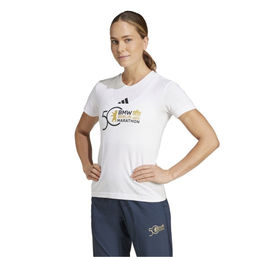 adidas Women's Ber24 Logo Short Sleeve Performance Running Top White