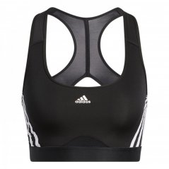 adidas Power React Three Stripes Womens Medium Support Sports Bra Black/White