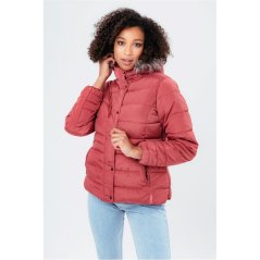 Hype Women's Fur Trim Insulated Compact Fit Short Puffer Jacket Pink