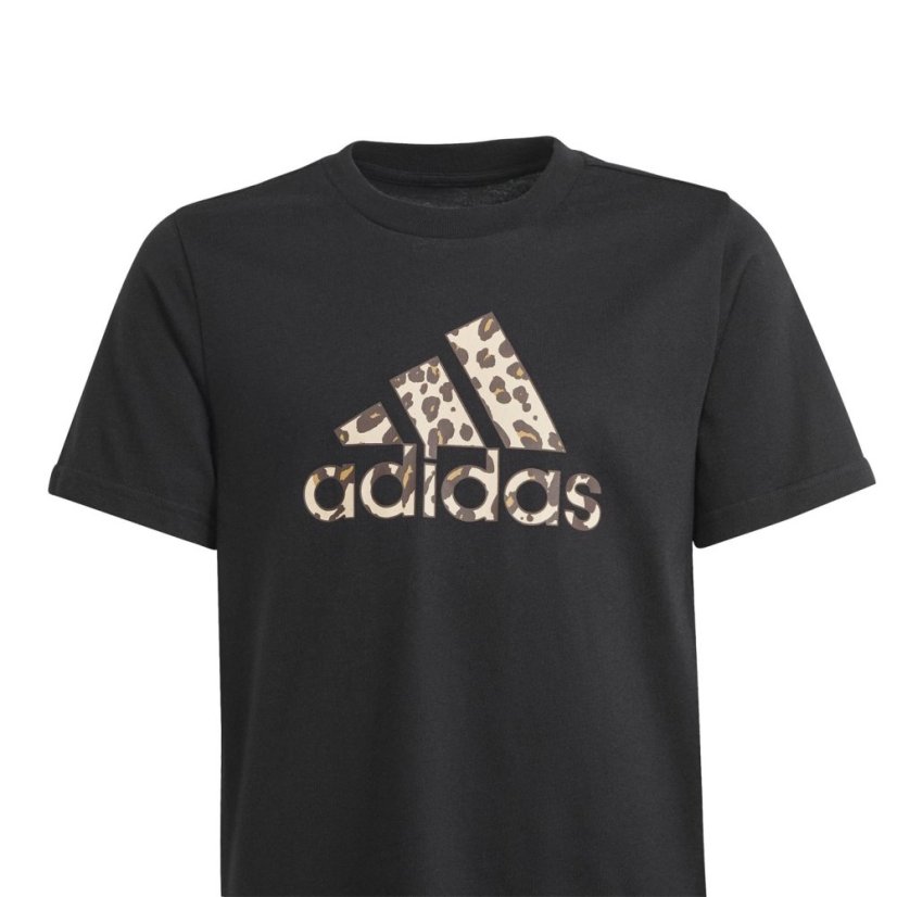 adidas Girls Essentials Linear T-Shirt Black Animal