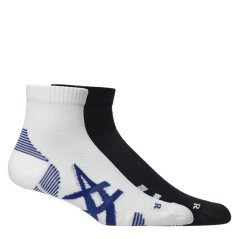 Asics 2 Pack Cushioned Run Quarter Sock Unisex Adults Perf Black/Wht