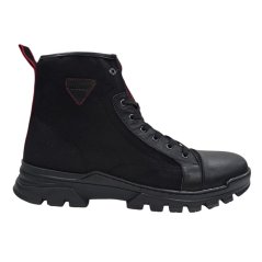 Firetrap Men's Lucas Leather Ankle Lace Up Hiker Rugged Boots Black