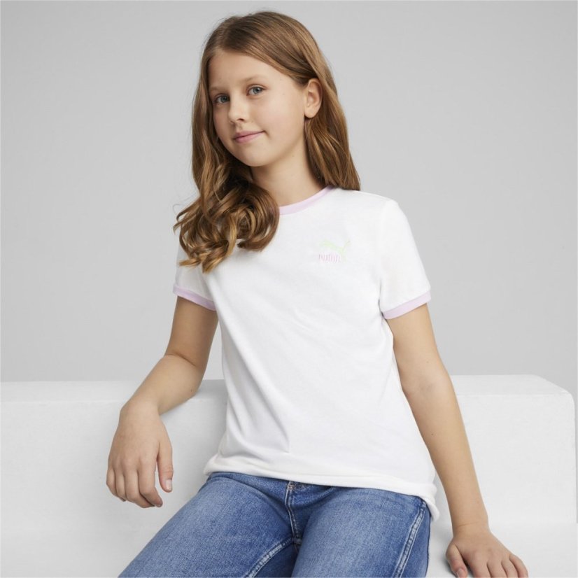 Puma Classics Match Point Logo Tee G T-Shirt Girls Puma White