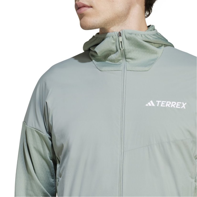 adidas Terrex Xperior Climawarm+ Wind Light Fleece Hooded Jacket Mens Silver Green