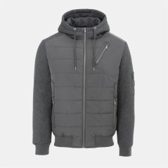 Firetrap Men's Fleece Hooded Long Sleeve Hybrid Jacket Charcoal