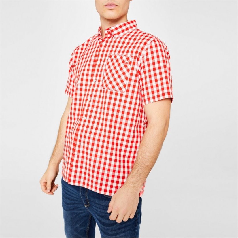 Lee Cooper Cooper Men's Gingham Check Short Sleeve Shirt Red/White