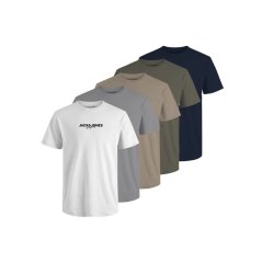 Jack and Jones 5-Pack Short Sleeve pánske tričko White/Grey/Navy/Olive/Beige