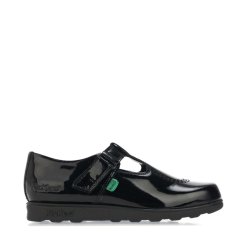 Kickers Children Fragma T-Bar Patent Shoes Black