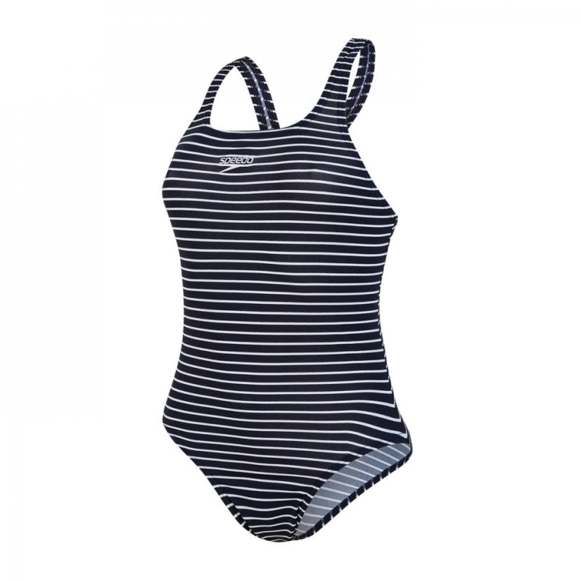 Speedo Endurance+ Striped Medalist Swimsuit Navy Navy/White