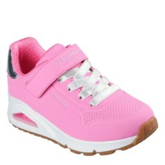 Skechers Duraleather Gore & Strap Fashion Sn Low-Top Trainers Girls Hot Pink/Silver