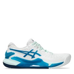 Asics Gel-Resolution 9 Clay Women's Tennis Shoes White/Teal Blue