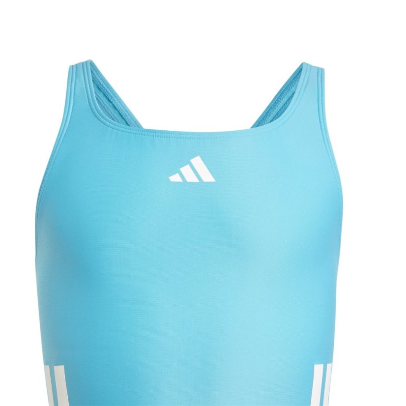 adidas Three Stripe Swimsuit Junior Girls Cyan/White