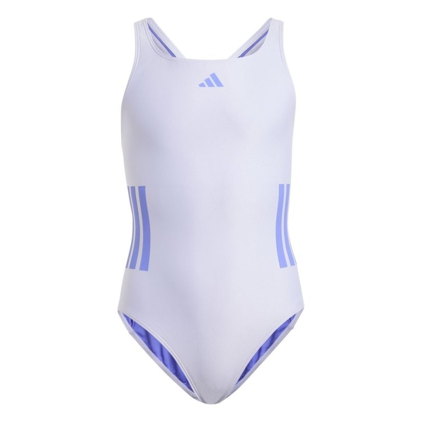 adidas Three Stripe Swimsuit Junior Girls Violet/Cobalt