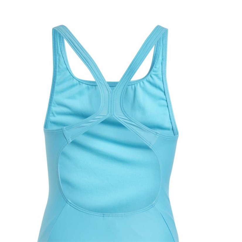 adidas Three Stripe Swimsuit Junior Girls Cyan/White