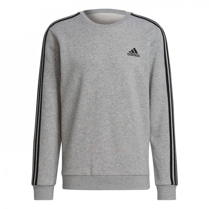 adidas Mens Crew 3-Stripes Pullover Sweatshirt MedGrey/White