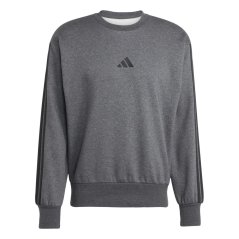 adidas Men's 3-Stripes Fleece Crew-Neck Sweatshirt Dark Grey/Black