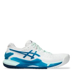 Asics Gel Resolution 9 Women's Tennis Shoes White/Teal Blue