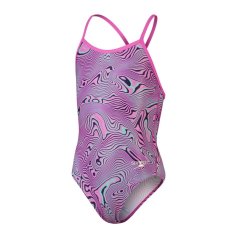 Speedo All Over Digital Vback One Piece Junior Girls Pink/Green