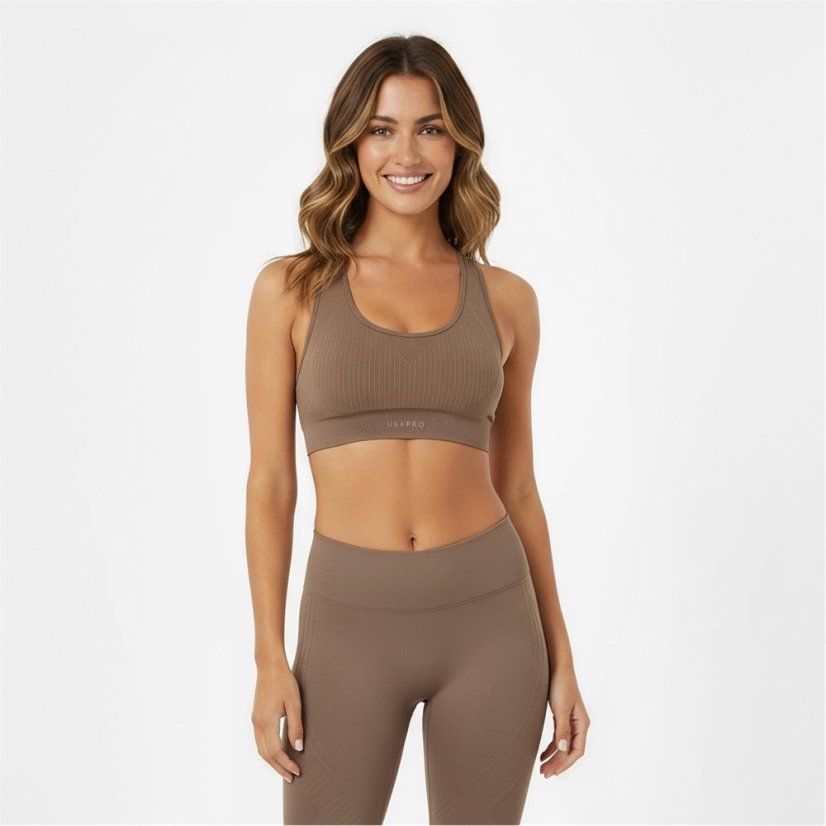 USA Pro UP Seamless Crop Sports Bra Dusky Mocha