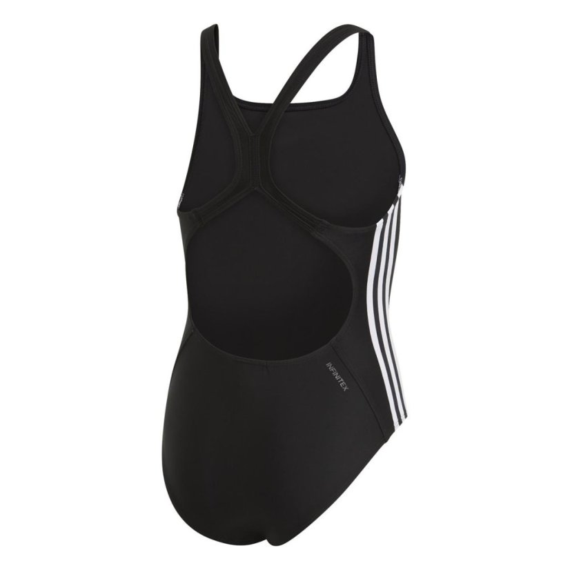 adidas Three Stripe Swimsuit Junior Girls Black / White
