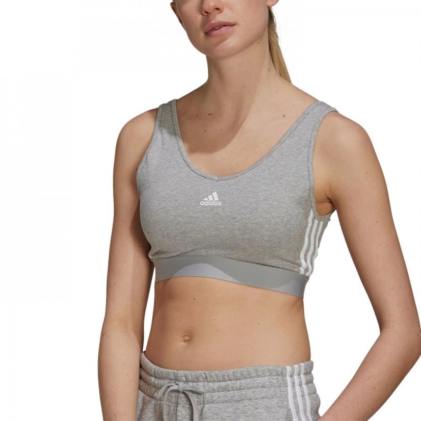 adidas Essentials 3-Stripes Crop Top With Removable Pads Grey Marl