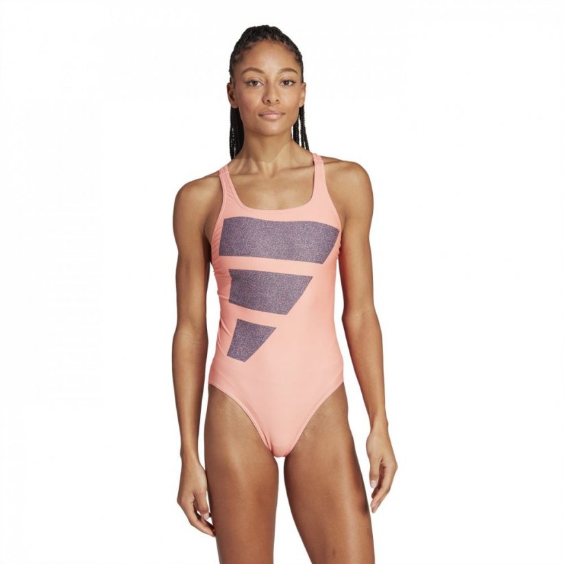 adidas Big Bars Swimsuit Coral/Navy/Whit