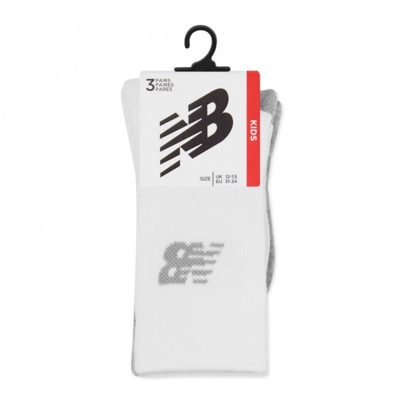 New Balance Kids 3 Pack of Crew Socks White Multi