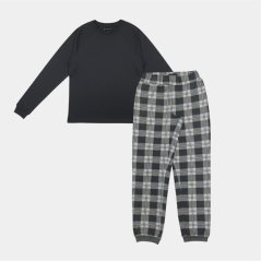 Howick Men's Cotton Crew Neck Long Sleeve Pyjama Sets Charcoal Check