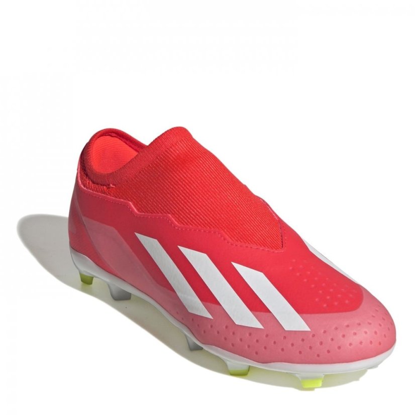 adidas X Crazyfast League Childrens Laceless Firm Ground Boots Red/Wht/Yellow