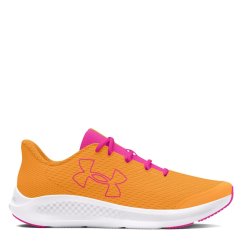 Under Armour Charged Pursuit 3 Big Logo Running Shoes Junior Girls NOrng/NOrng/Pnk