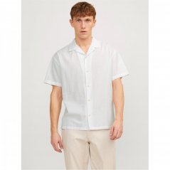 Jack and Jones Resort Linen Blend Short Sleeve Shirt White