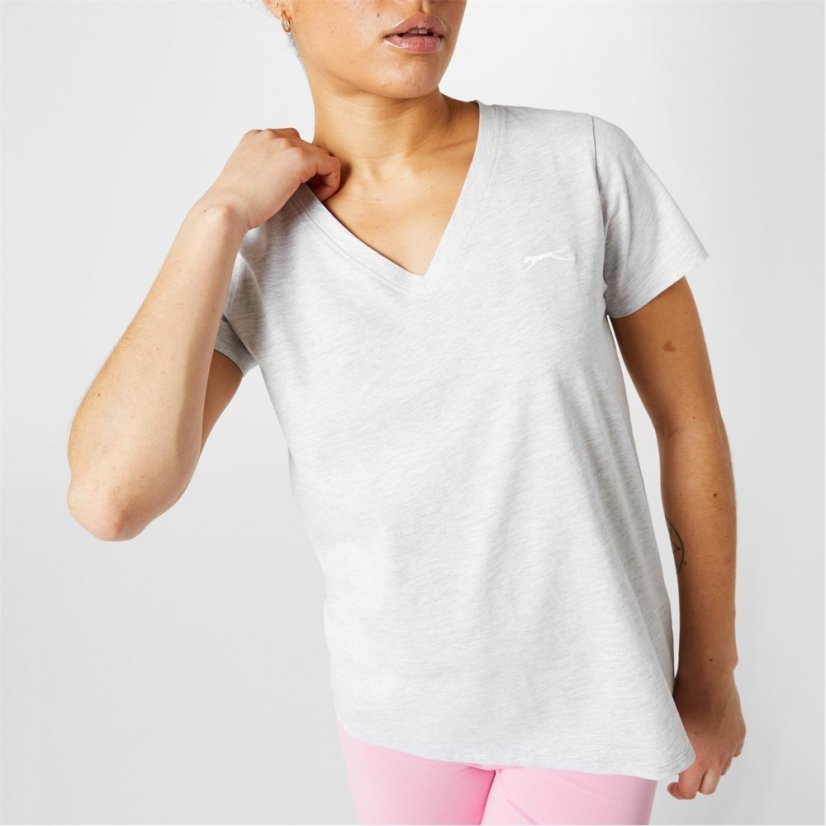 Slazenger V Neck T Shirt Ladies Ice Grey Marl