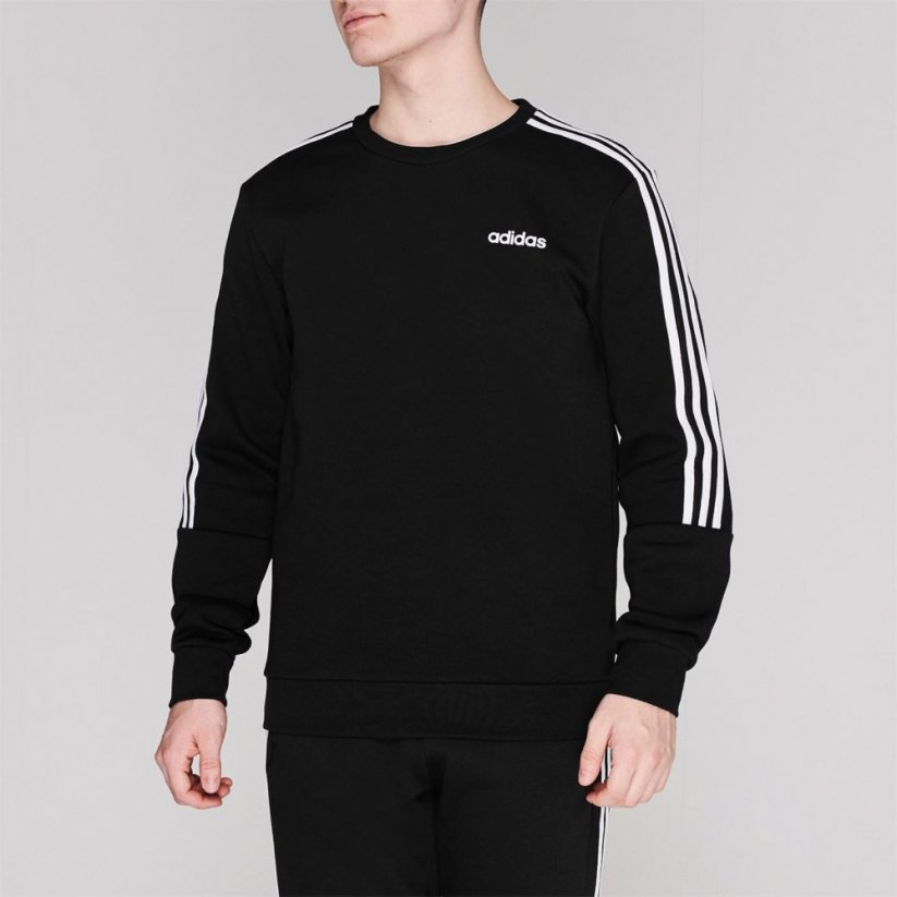 adidas Mens Crew 3-Stripes Pullover Sweatshirt Black/White