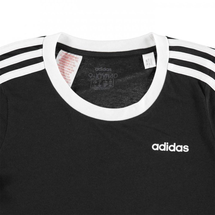 adidas 3 Stripe T Shirt Junior Girls Black/White - Veľkosť: 11-12 Years
