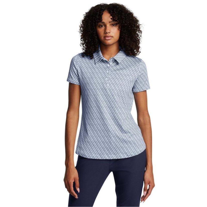 Under Armour Women's Printed Short Sleeve Performance Polo Shirt Blue