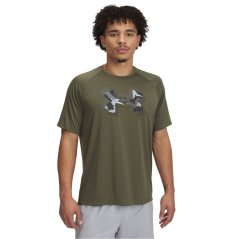 Under Armour Men's Spring Tech Print Short-Sleeve Performance Gym Top Marine OD Green