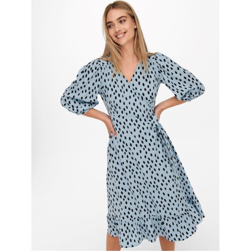 Only Women's Olivia Wrap Dress Blue Fog