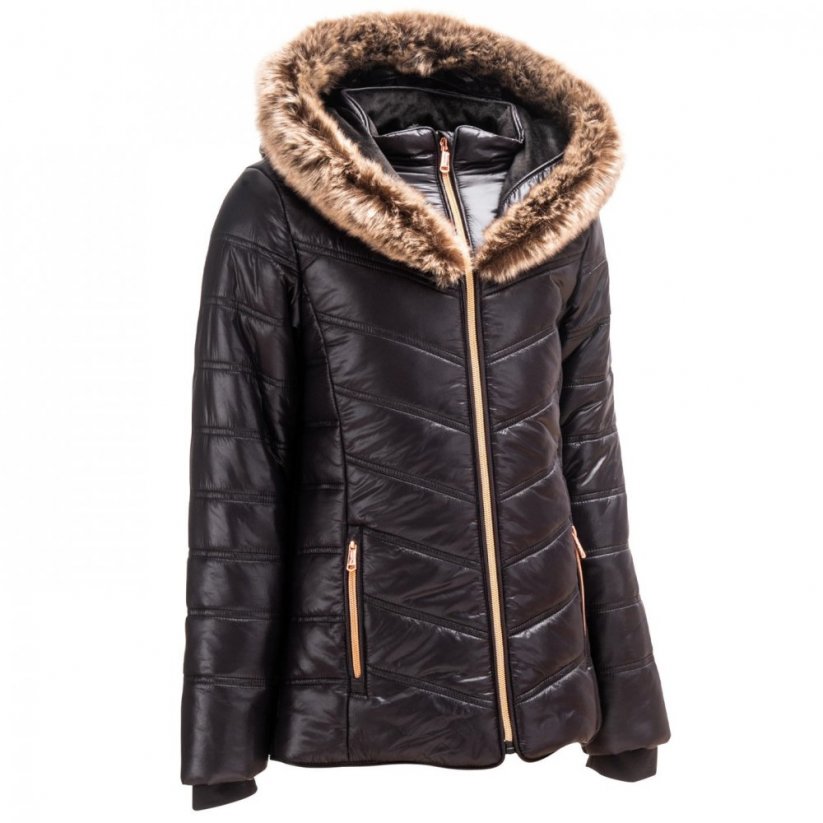 Firetrap Junior Girls' Luxe Bubble Jacket with Fur-Trimmed Hood Black