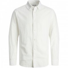 Jack and Jones Linen Blend Long Sleeve Shirt White