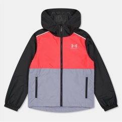 Under Armour Kids' Windbreaker Water-Repellent Windproof Hooded Long Sleeve Rain Anorak Black/Red