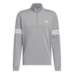 adidas 3 Stripe Zip Top Mens Grey